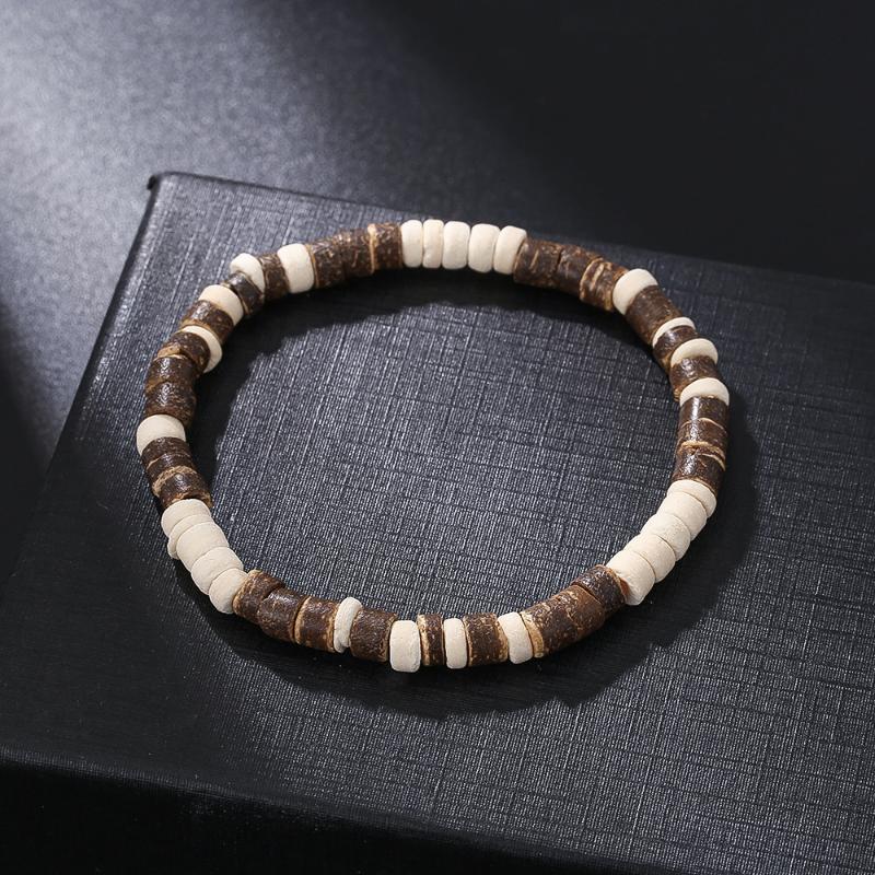 1pc Vintage Handmade Beaded Skull Bracelet For Men Wooden Coconut Shell Beaded Bracelet Jewelry
