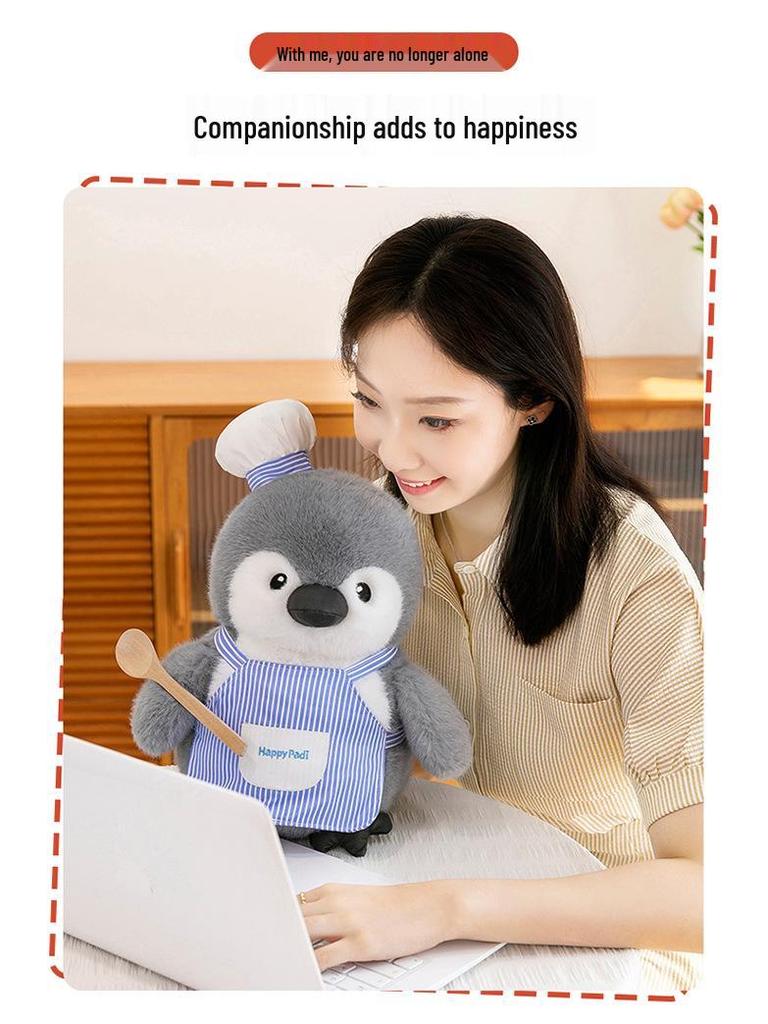 Adorable Penguin Chef Plush Holding Fish - Stuffed Toy & Gift