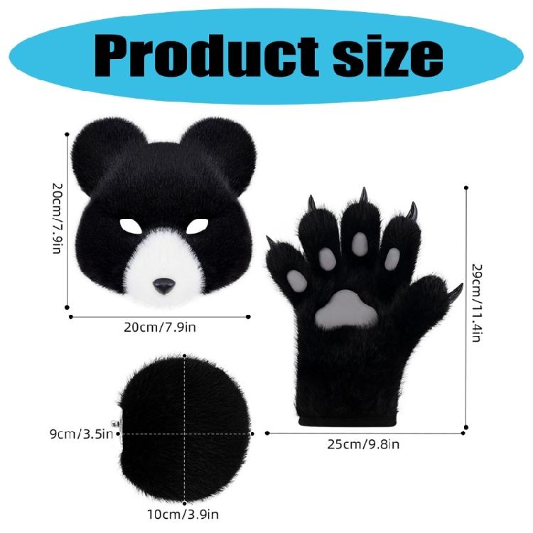 3Pcs Animal Bear Costumes Accessories Bear Mask,Bear Tail, Bears Paws Gloves for Kids Halloween Cosplay Party Props