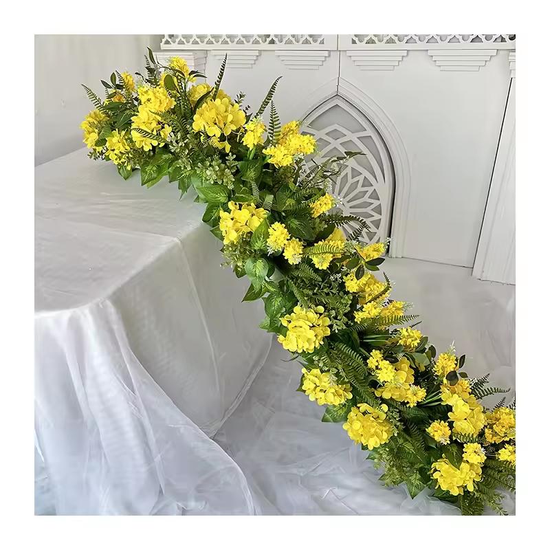 

200cm champagne Atficial Flower Row Runner Elegant Center Stage Background for Wedding Party Home Decoration 50x30cm