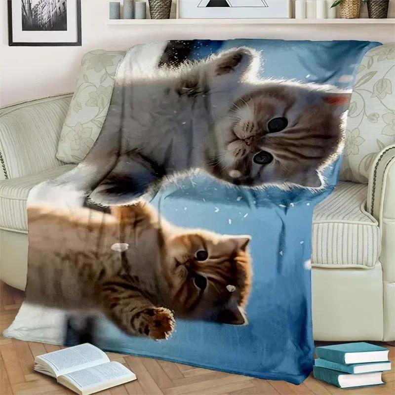 Warm and Cozy Cute Cat Pattern Flannel Blanket for Couch, Bed, Sofa, Office - Soft and Soothing Digital Printing Throw Blanket