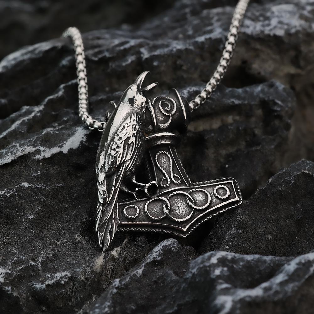 Best-seller Europeo: Ciondolo Ancora Corvo, Collana Vintage Nordica Vichinga Celtica in Acciaio Inossidabile