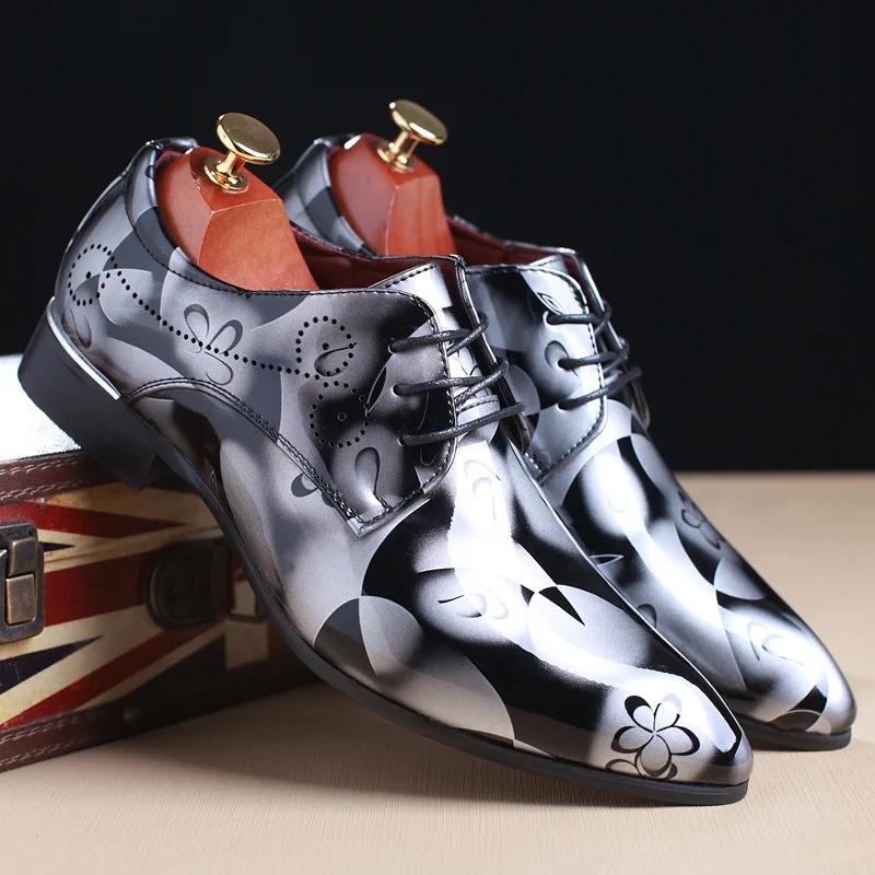 Men Oxford Shoes Retro Floral Pattern Men Dress Shoes Fashion Lace-Up Flats High Quality Business Men Party Wedding Shoes