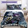 3pcs Custom Name Cartoon Murder Drones Bedding Set Duvet Cover Closure Includes 1 Duvet Cover & 2 Pillowcases for All Seasons Bedroom Decor