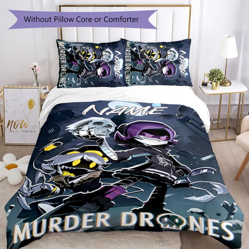 3pcs Custom Name Cartoon Murder Drones Bedding Set Duvet Cover Closure Includes 1 Duvet Cover & 2 Pillowcases for All Seasons Bedroom Decor