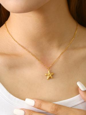 Série Praia de Verão Moda Simples Personalidade Fofa Aço Inoxidável Banhado a Ouro 18K Pingente de Estrela do Mar Colar Feminino Zircônia