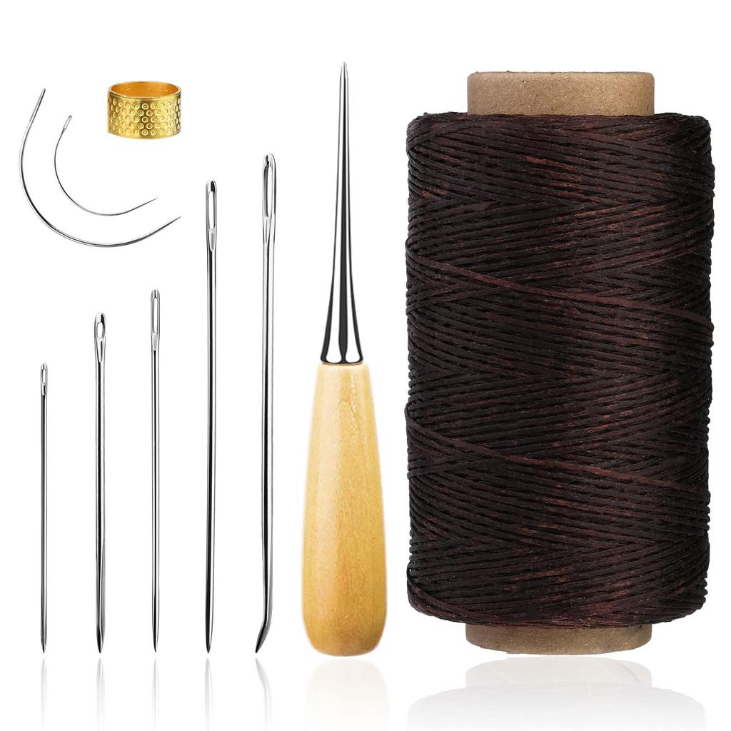Fenrry 273 Yards Leather Waxed Thread Sewing Kit  Awl Thimble Leather Sewing Upholstery Repair Kit for Leather Carpet Sofa Seat