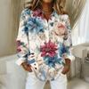 Women's Christmas Printed Button Up Long Sleeved Casual Regular Shirt With Collar Top