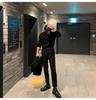 Men's Korean Style Mid-Neck Knit Sweater - Long Sleeve, Loose Fit, Solid Color, Autumn/Winter Layer