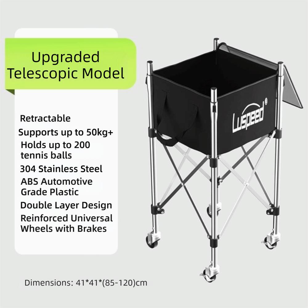 Luspeed Tennis Ball Insert Trolley Stainless Steel Large Capacity Tennis Multi-ball Cart Height Adjustable