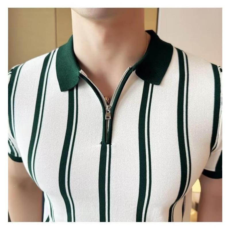 Men S Striped Short Sleeve Polo Shirt Business Casual Summer