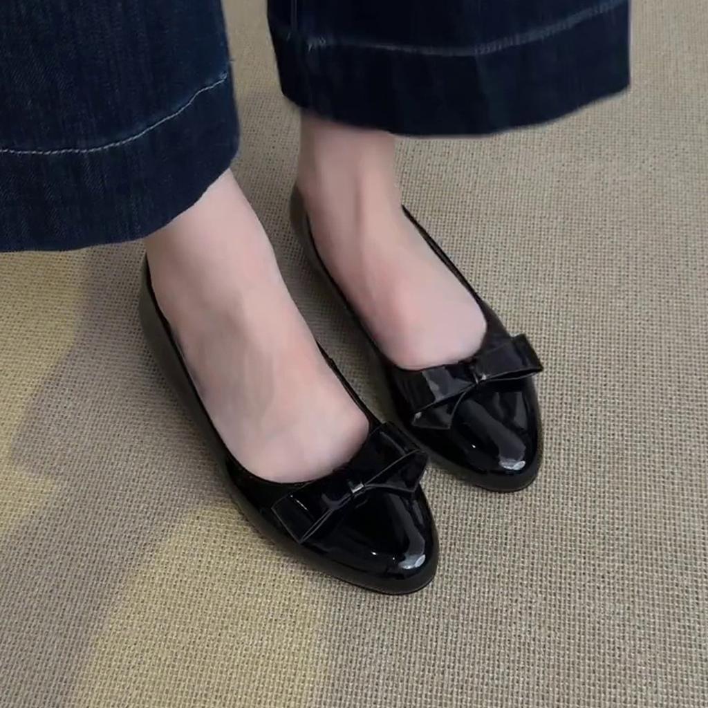Round Head French Bow Inner Height Increase Shallow Mouth Single Shoes One Pedal Commuter Temperament Ballet Shoes