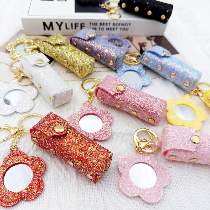 Portable Lipstick Bag Pouch Lip Balm Bag Keychain Holder Creative Lipsticks Protective Cover With Mirror