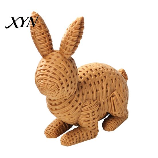 3D Printed Animal Decor Wicker?Look Bunny Figurine, Rattan Texture Rabbit Statue, Tabletop Decorative Weather Resistant Ornament for Indoor Outdoor