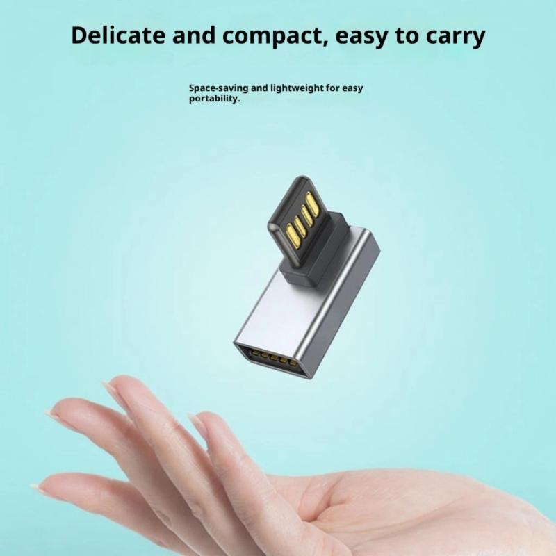 Reversible USB A Connectors 90Angled Bend Fast Charging Syncing Durability Zinc Alloy Housing Portable Chargers Adapter for PC