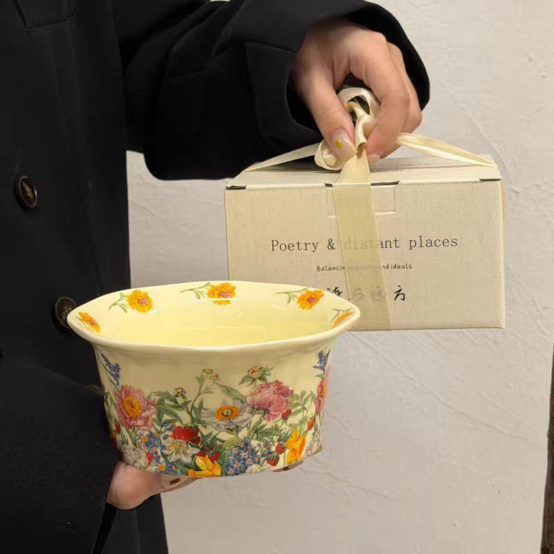 Hochwertige Salatschüssel Keramikschüssel Haushalt Dessertschüssel Retro Reisschüssel Persönliche Joghurtschüssel Geburtstagsgeschenk