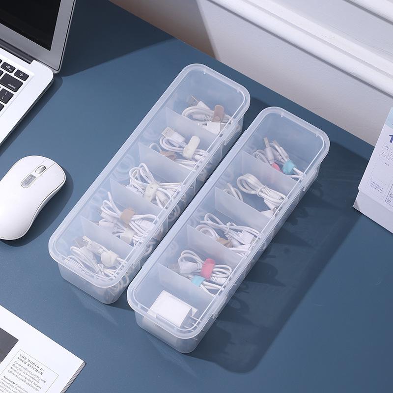 Transparent Dustproof Cable Management Box - Stackable Desktop Organizer for Data and Charging Cables