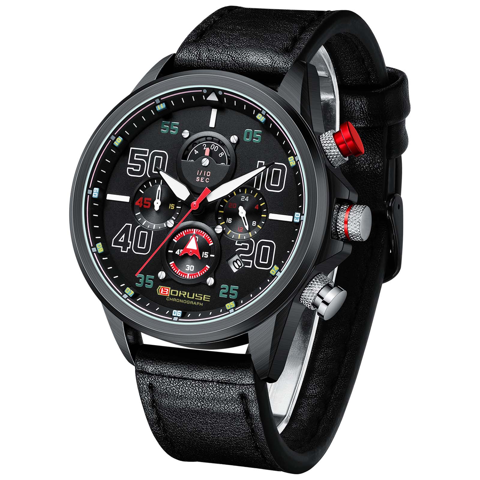 BORUSE Классические повседневные часы Мужские часы Pointer Quartz Мужские часы Классические повседневные часы Кожаный ремешок часы для мужчин чёрный