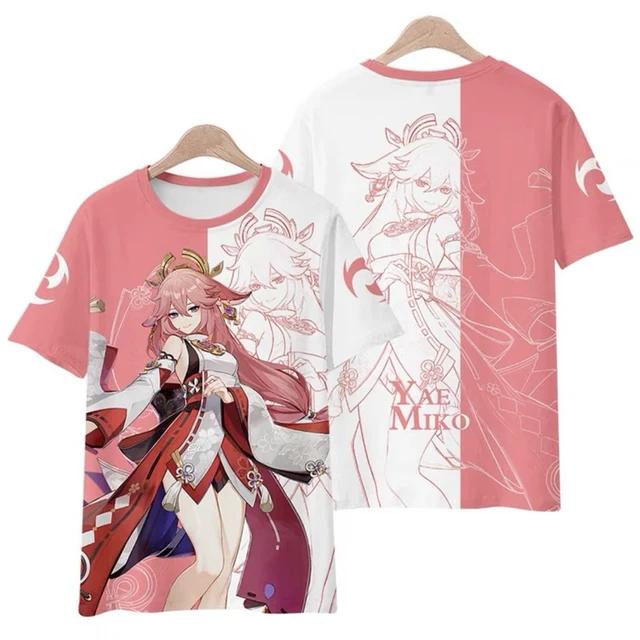 2026 Summer New Fashion Source Impact 3D Printed T-shirt Anime Game Yae Miko Street Men's and Women's Casual Oversized T-shirt Y