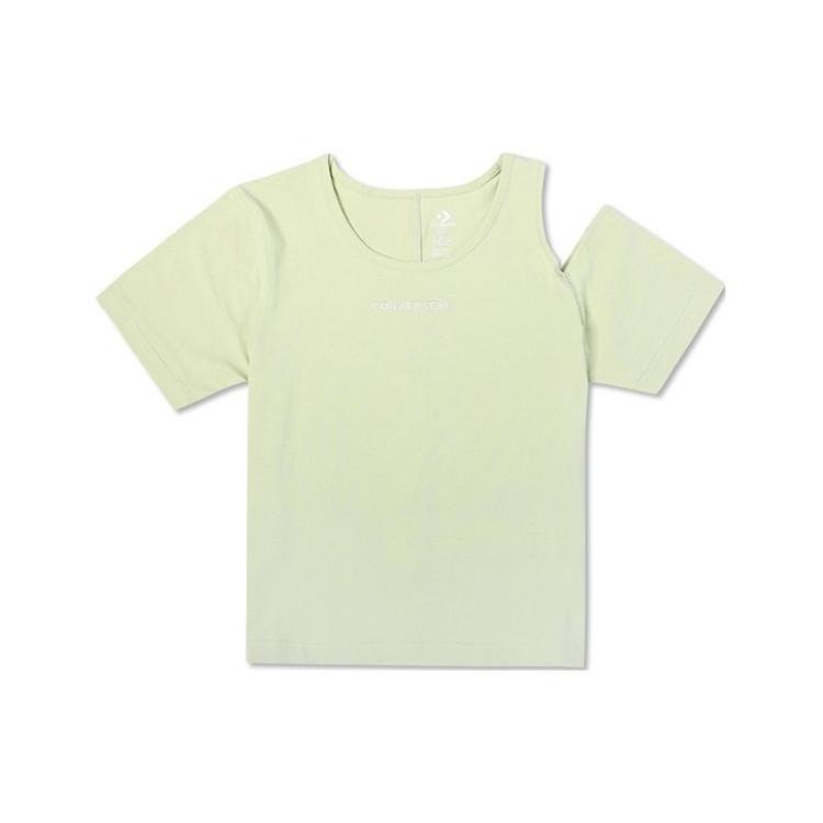 (WMNS) Converse Twisted Knits Slim Asymmetrical T-Shirt Asia Sizing Green Women s 10023192-A03 S