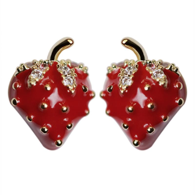 Red Mini Strawberry Earrings for Women New 2024 Explosive Delicate Small High-grade Minority Stud Earring Dainty Zircon Gift