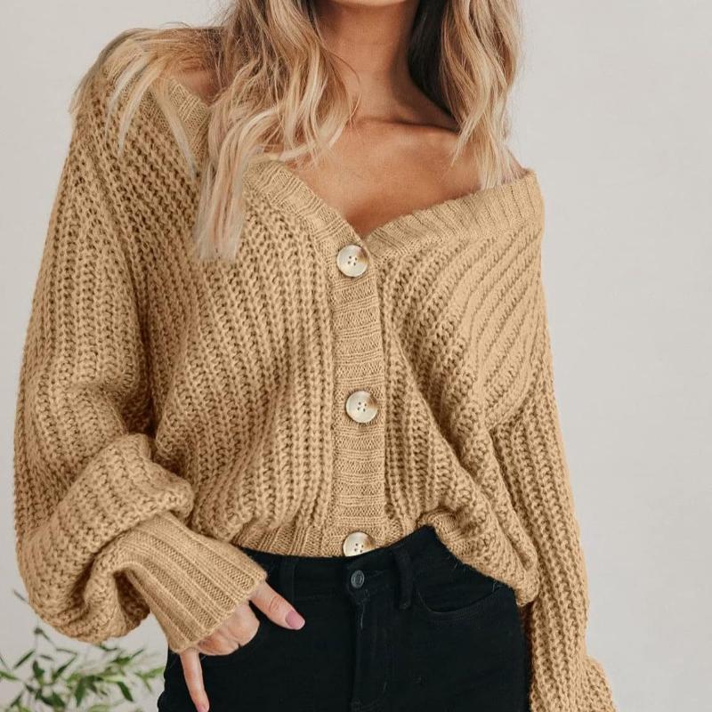 Fashion Casual Women's Knitted Cardigan Sweater Long Sleeves Loose Buttons Short Cardigans Jacket for Women Autumn and Winter Warm Knitwear Coat 25114