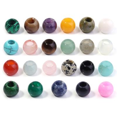 5pcs/lot Round Big Hole Stone Beads Natural Stone Beads Malachite Amethyst Tiger Eye Agate Crystal Beads For DIY Jewelry Making