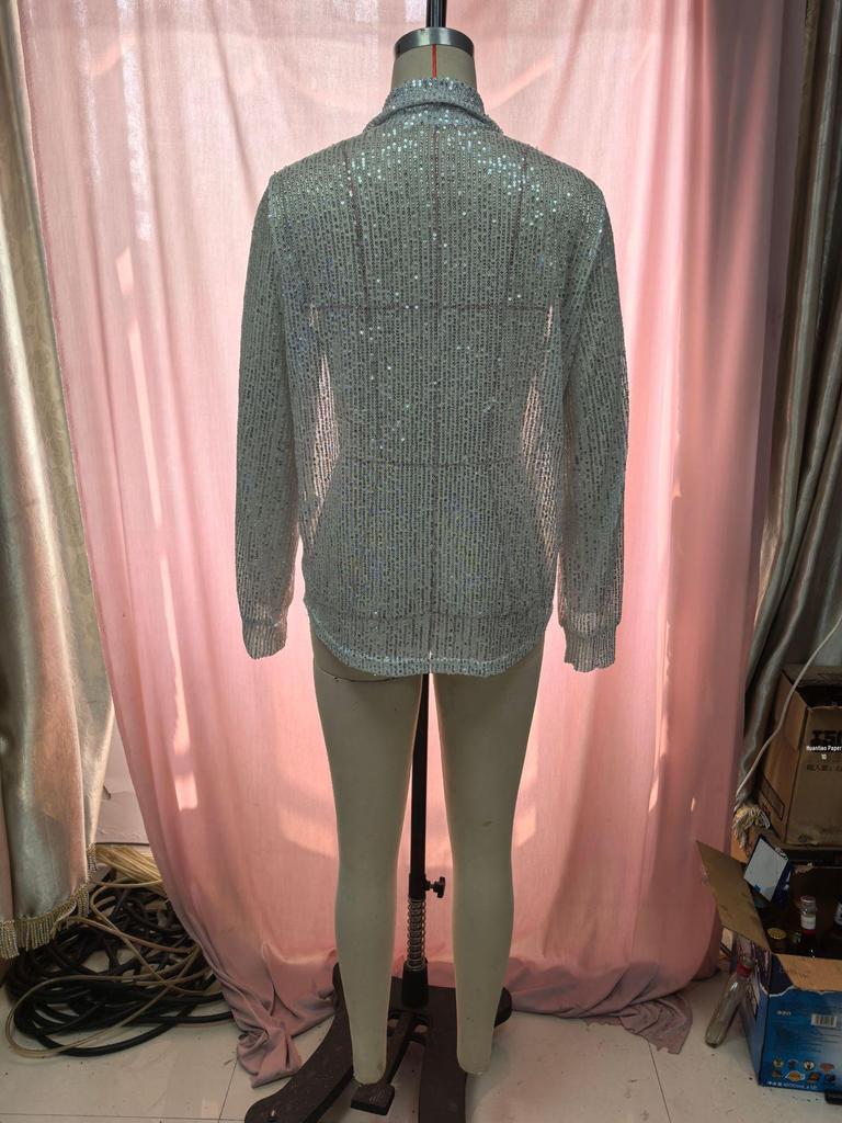 2025 Spring/Summer Sequin Lapel Cardigan: European & American Style Women's Long Sleeve Shirt/Jacket