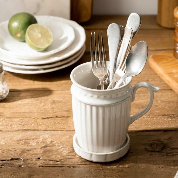 Sseuim Grace Cutlery Container, Ivory, 1 Piece, Korean Popular Tableware