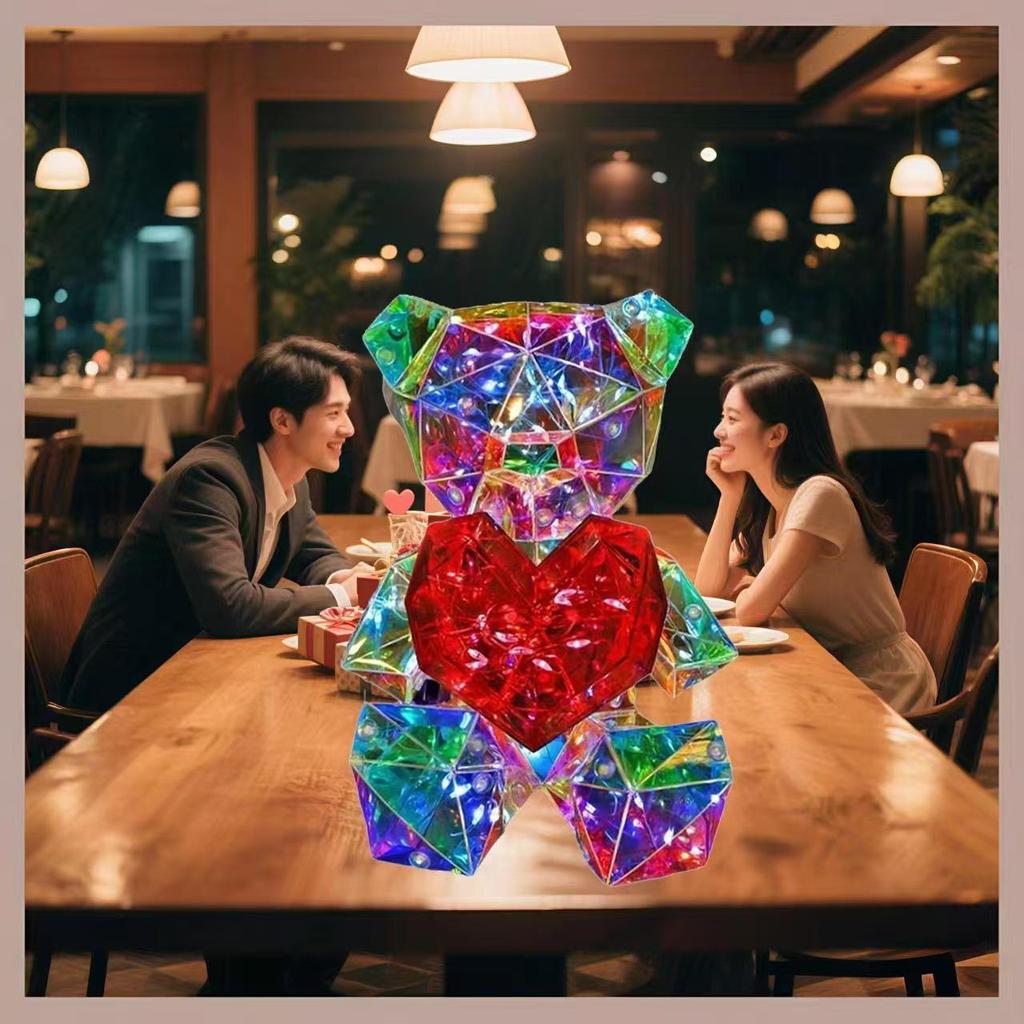 Iridescent Heart Light-Up Bear: Valentine's & Birthday Gift Souvenir 520 Qixi Ornament