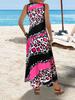 Damen Lässiges Maxikleid Ärmellos Batik-Spaghetti-Träger Sommer Übergröße Schwingendes Sommerkleid mit Taschen