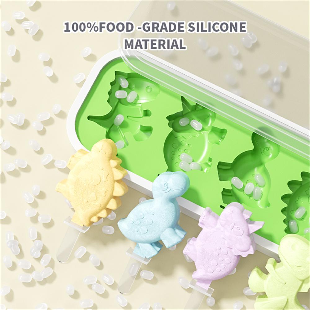 Silicone Ice Cream Mold with Lid and Sticks DIY Popsicle Mould Dinosaur Shape Pastry Mold Kitchen Ice Cream Tool
