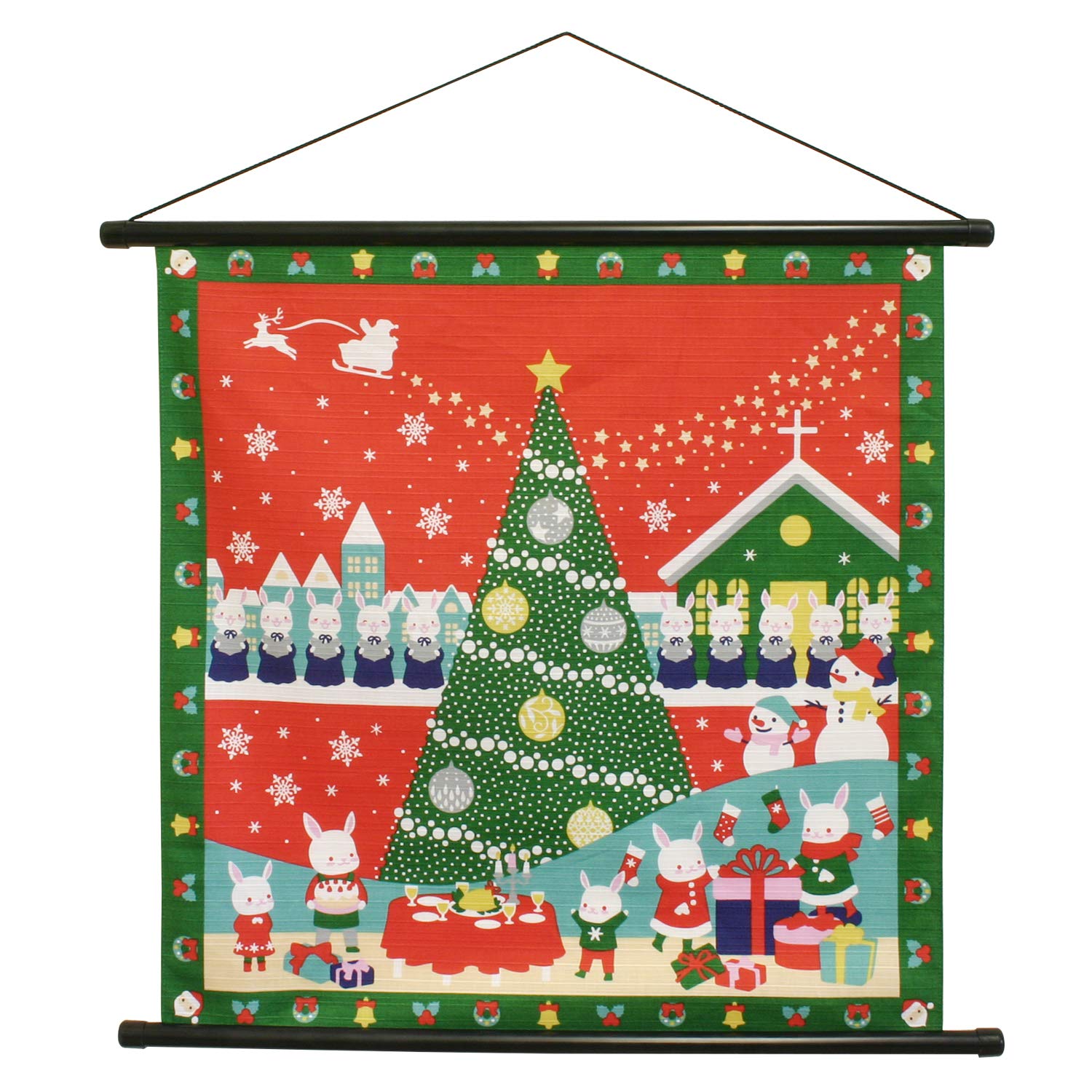 Maeda Senko Red Furoshiki Tapestry Shikisaifu 120709  Christmas Night  Pattern, 53x56cm, (Colorful Cloth)
