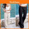 Pantalon Long en Lin pour Femme avec Coupe Ample Confortable et Style Droit Élégant dans les Couleurs Classiques Noir et Blanc