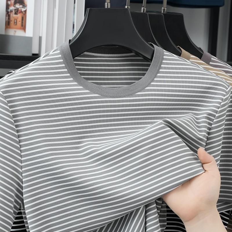 Summer Men s Short Sleeve T-Shirt Minimalist Crew Neck Striped Breathable Casual Comfortable Breathable M