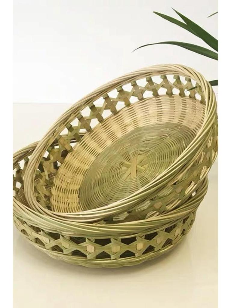 Bamboo Weaving Basket Set: Fruit Basket, Rice Washing Bowl, Snack Plate, Steamed Bun Holder, Storage Basket, Rice Sieve, Winnowing Tray.