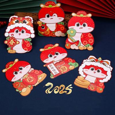 6pcs Laser 2025 Snake Year Red Envelopes Traditional Blessing Chinese New Year Red Pocket Thickened Cute Red Lucky Money Bag