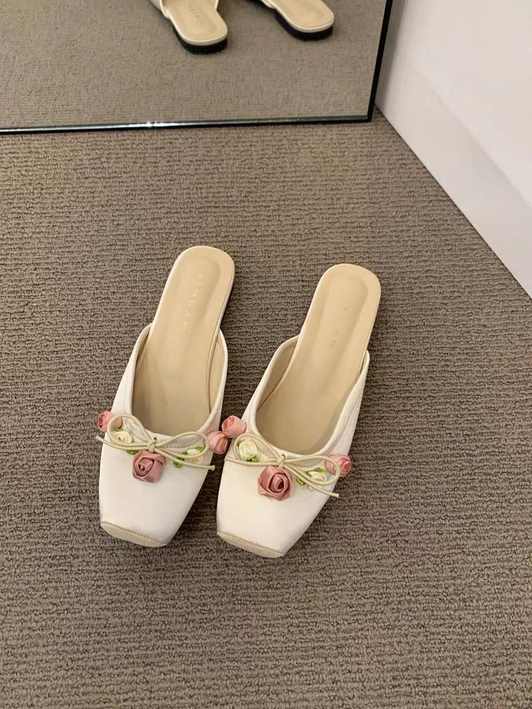 Fashion Hot Selling 2025 New Summer Square Toe Women Mules Slippers Fashion Slip on Slides Shoes Ladies Elegant Flats Sandalias Shoes