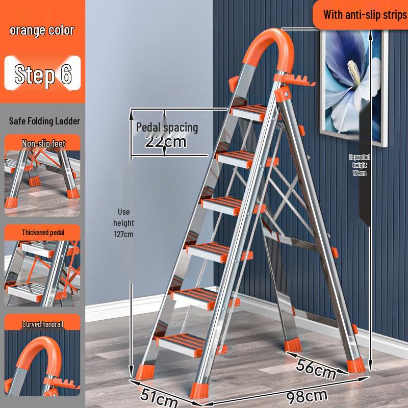 Stainless Steel Folding A-Frame Ladder - Portable, Multi-Functional, 3-5 Step Indoor Ladder