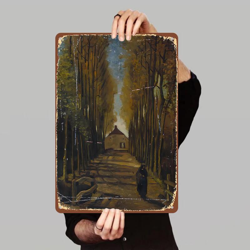Vintage Autumn Forest Path Metal Wall Art European Countryside Scenery Home Decor Painting