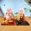Online Solar-Powered Wooden Little Monk Car Figurine - Buddha Decoration