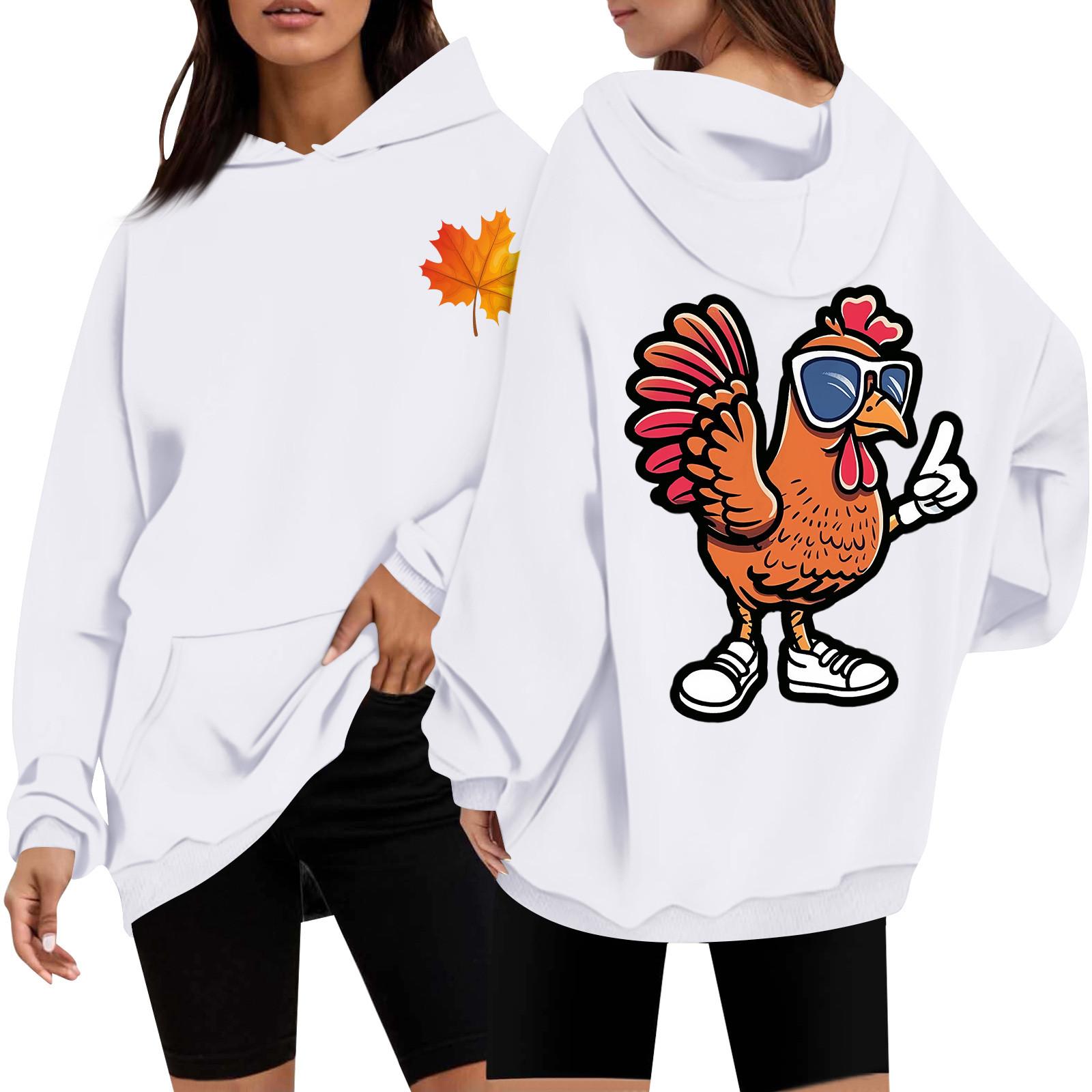 

Женская повседневная мода с принтом Дня благодарения с длинным рукавом и капюшоном XXXL белый