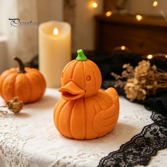 Creative Halloween Table Decor Pumpkin Duck Figurine, 3D Printed Cute Fall Artistic 3d Ornaments Statue, Autumn Thanksgiving Desktop Ornament,