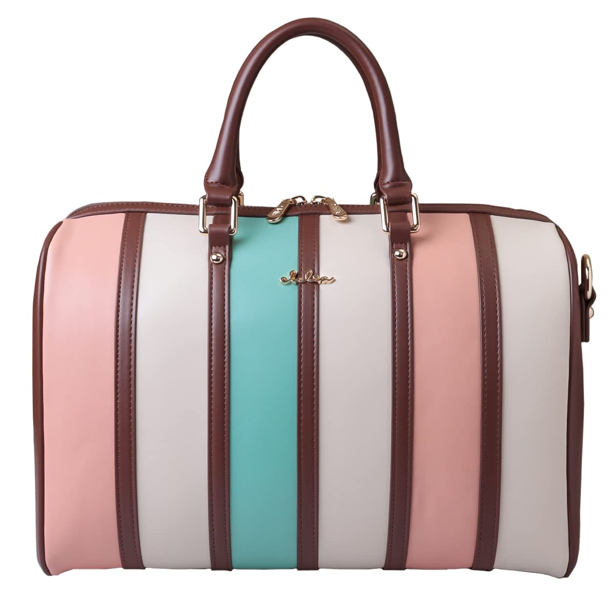 Женская дорожная сумка Clelia большого объема, разноцветная полоска, 2-сторонний дизайн с плечевым ремнем [CL-22571] (молочный)