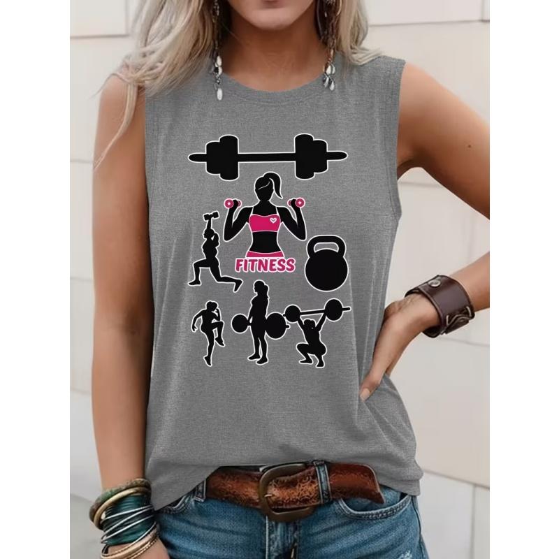 Damen Tanktop T-Shirt mit Print und gemusterten kurzen Ärmeln, ärmelloses Damen Rundhals-T-Shirt