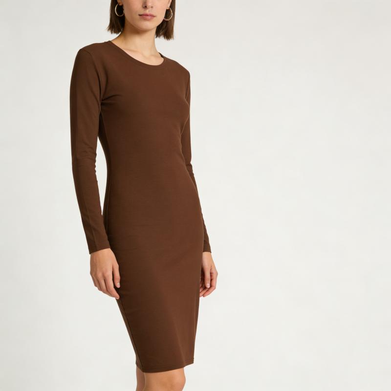 

Горячие Продажи Сексуальное Платье Мини с Круглым Вырезом Модное Длиннорукавное Облегающее Платье-Юбка по Бедрам S кофейный