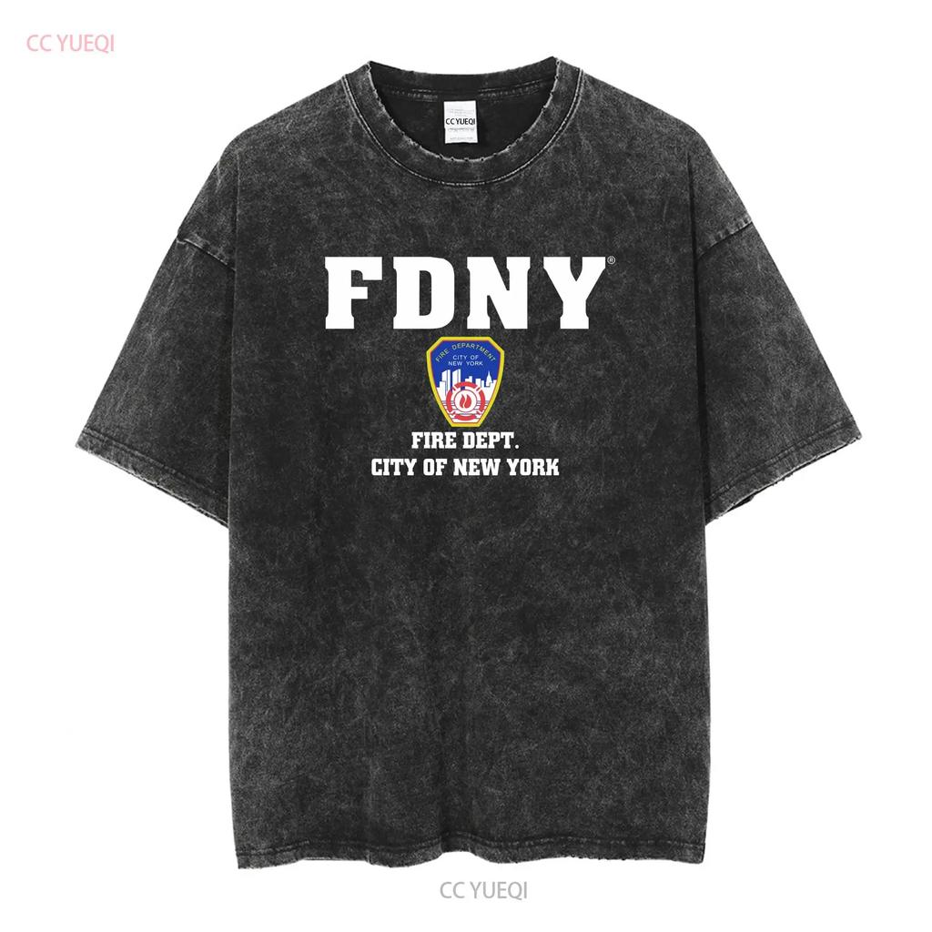 NYC Fire T Shirt Vintage Blue large department New York City Y2k long or short sleeves vintage Washed streetwear Stylish