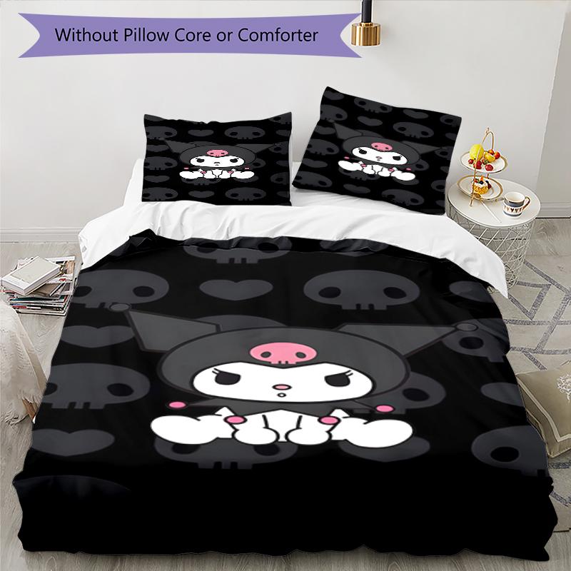 3pcs Sanrio Kuromi pattern bedding set duvet cover set includes duvet cover &pillowcases, perfect all season bedroom decoration & gift