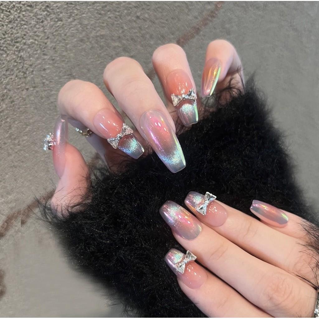 Nail Cute Stickers Bowknot Cat Eye For Ladies Midlong Style Enhancing White