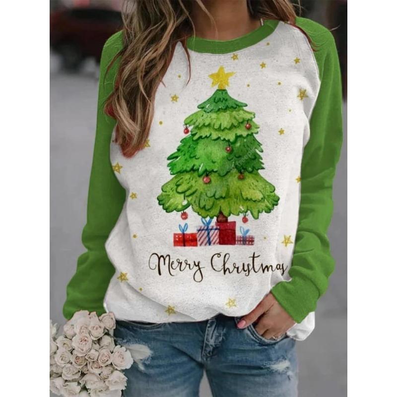 Shoulder sleeves autumn winter letter loose 3D printed long sleeved round neck sweatshirt Pullovers & Long Sleeves (women’s)
